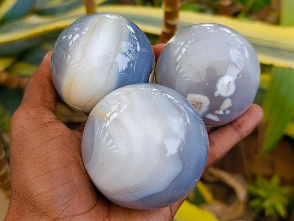 Polished Banded Agate Spheres x 6 From Madagascar - Toprock Gemstones and Minerals 