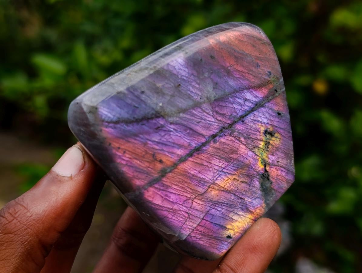 Polished Rare Purple Sunset Flash Labradorite Standing Display Pieces x 3 From Madagascar - Toprock Gemstones and Minerals 