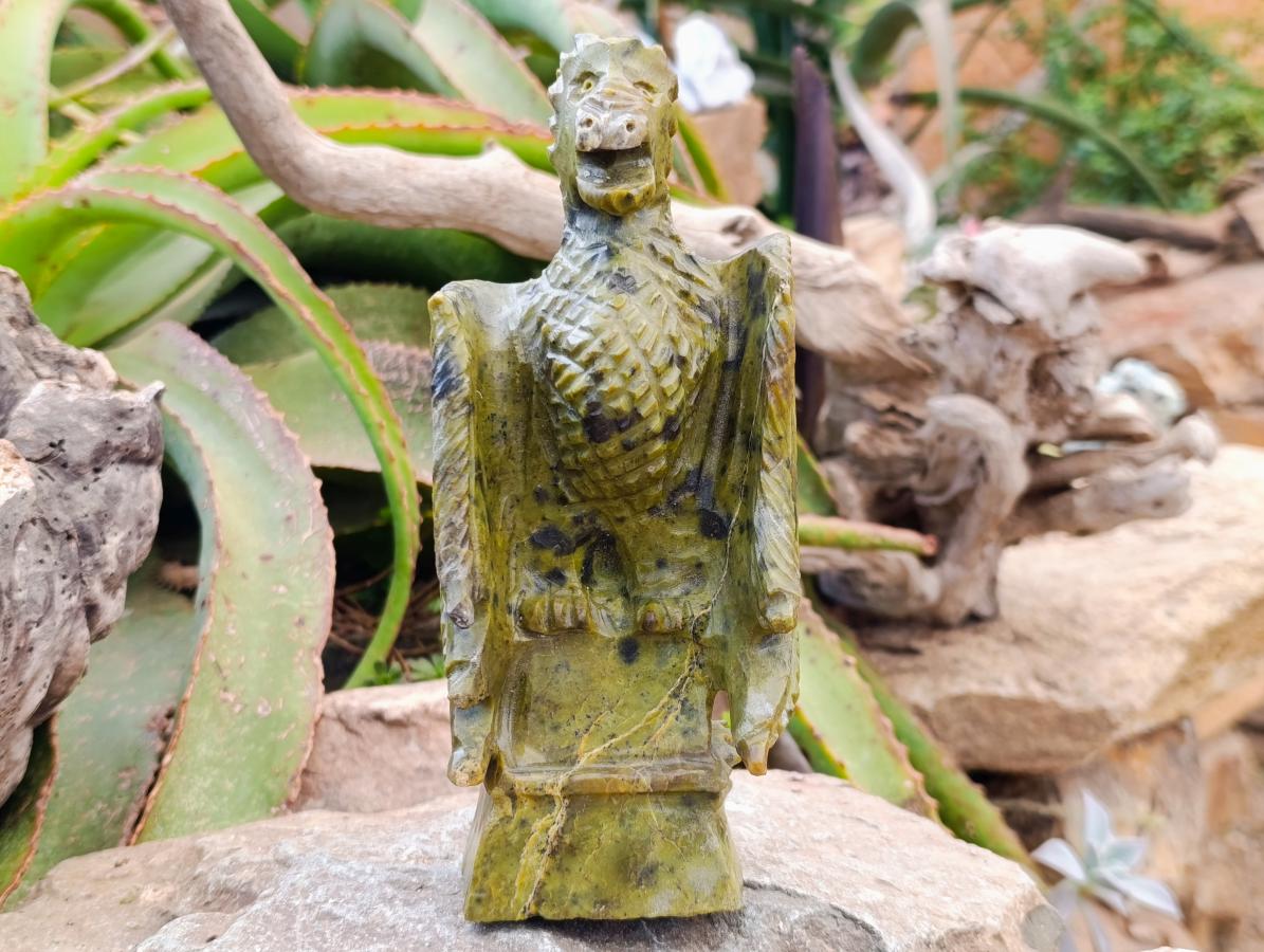 Hand Made Leopard Stone Welsh Dragon Carving x 1 From Zimbabwe - Toprock Gemstones and Minerals 