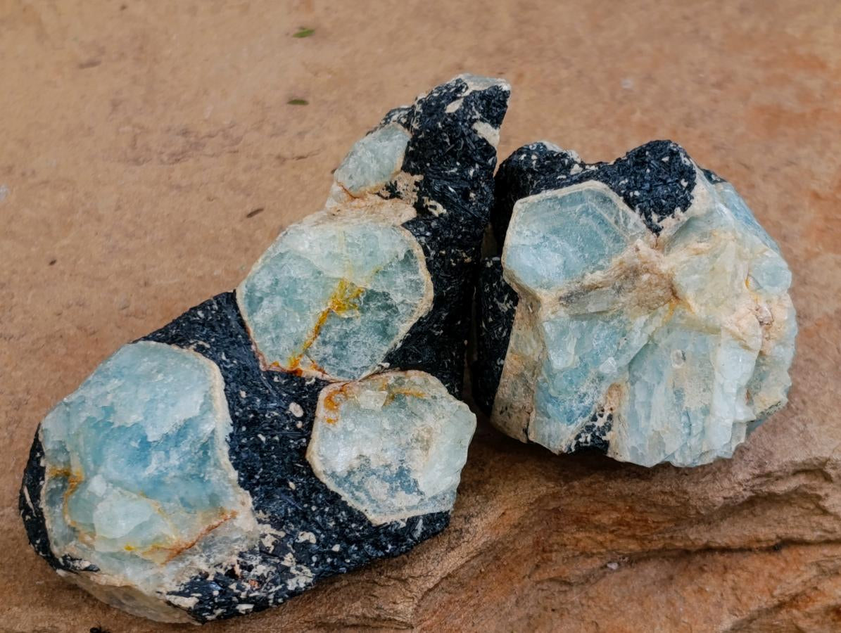 Natural Rare Aquamarine in Black Tourmaline Specimens x 12 From Karibib, Namibia - Toprock Gemstones and Minerals 