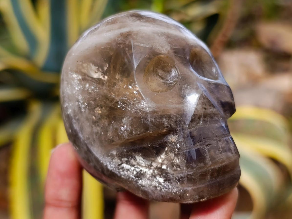Polished Rose Quartz and Smokey Quartz Skulls x 2 From Madagascar - Toprock Gemstones and Minerals 