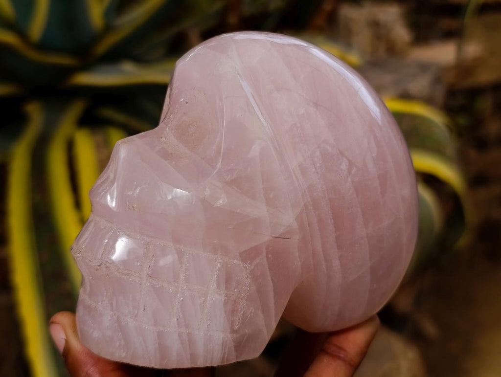 Polished Rose Quartz and Smokey Quartz Skulls x 2 From Madagascar - Toprock Gemstones and Minerals 
