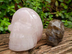 Polished Rose Quartz and Smokey Quartz Skulls x 2 From Madagascar - Toprock Gemstones and Minerals 