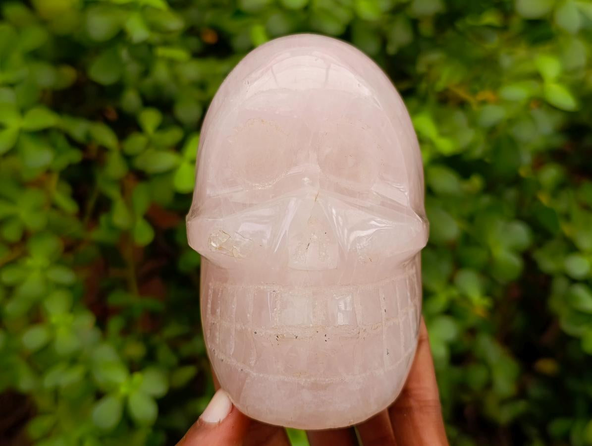 Polished Rose Quartz and Smokey Quartz Skulls x 2 From Madagascar - Toprock Gemstones and Minerals 
