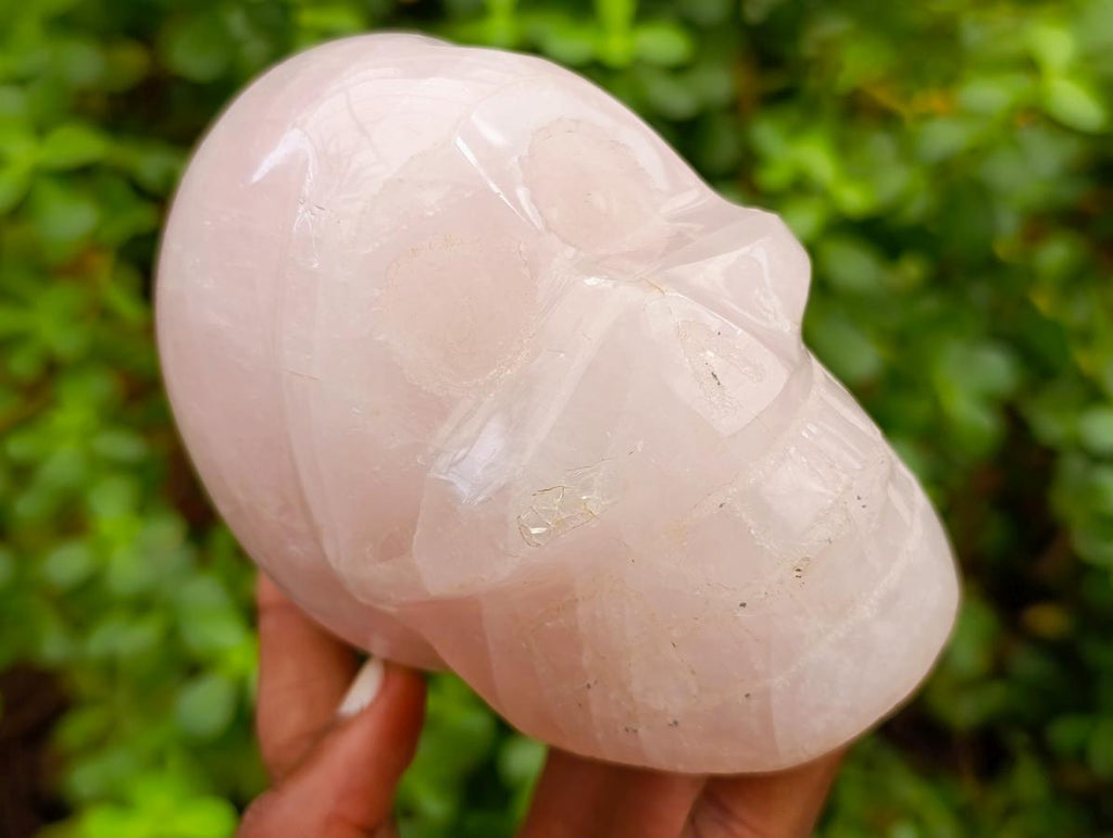 Polished Rose Quartz and Smokey Quartz Skulls x 2 From Madagascar - Toprock Gemstones and Minerals 