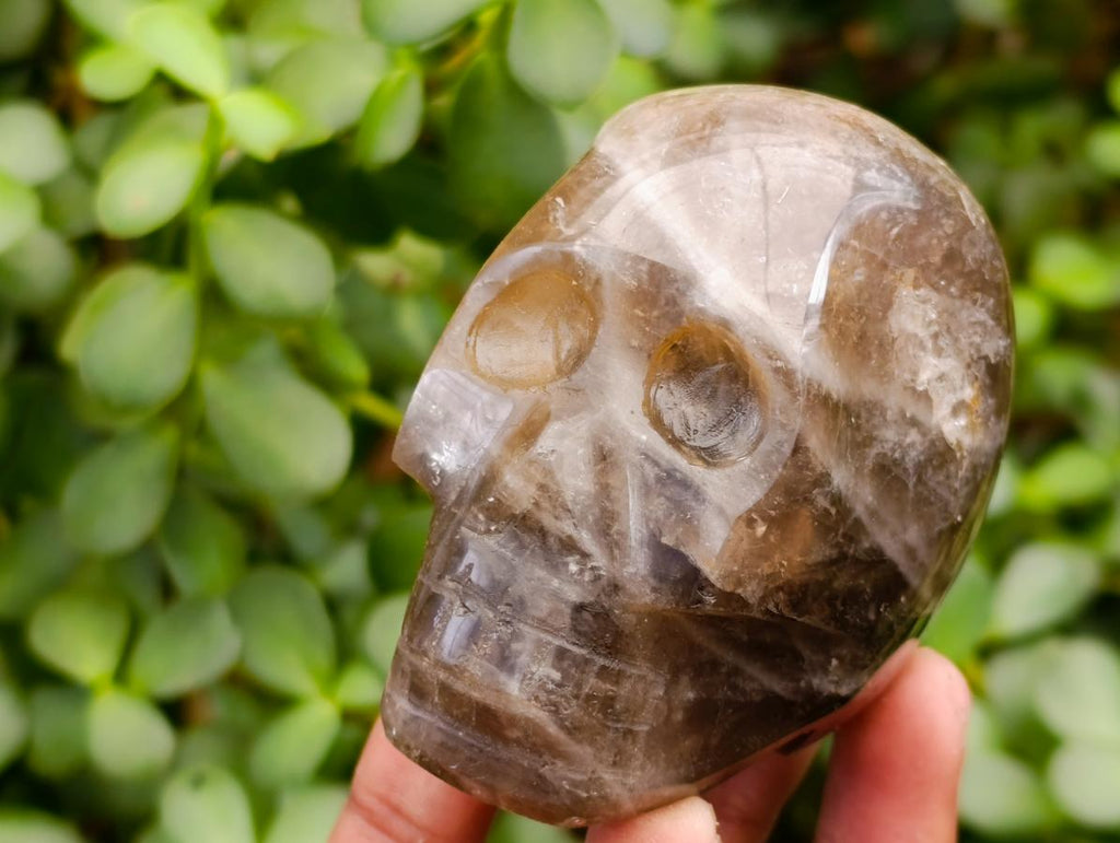 Polished Rose Quartz and Smokey Quartz Skulls x 2 From Madagascar - Toprock Gemstones and Minerals 