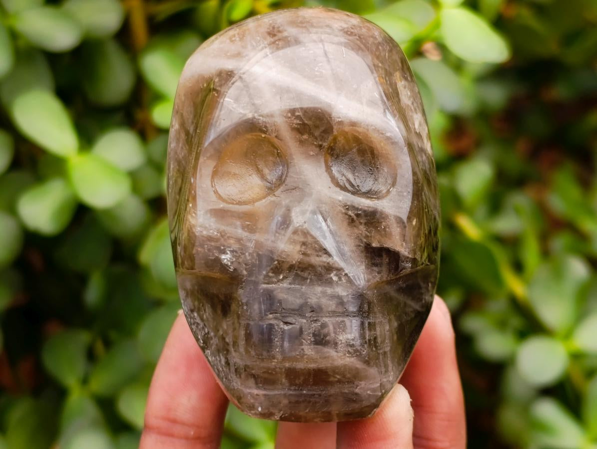 Polished Rose Quartz and Smokey Quartz Skulls x 2 From Madagascar - Toprock Gemstones and Minerals 
