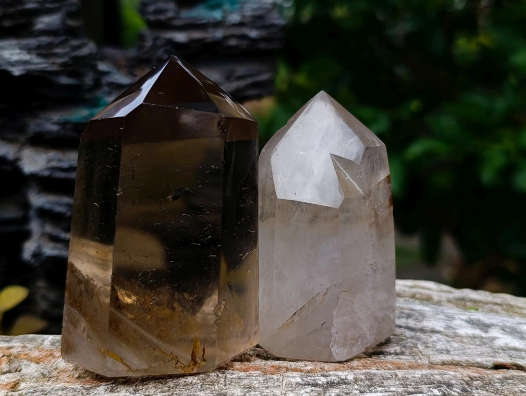 Polished Mix of Clear and Smokey Quartz Crystals x 6 From Madagascar - Toprock Gemstones and Minerals 