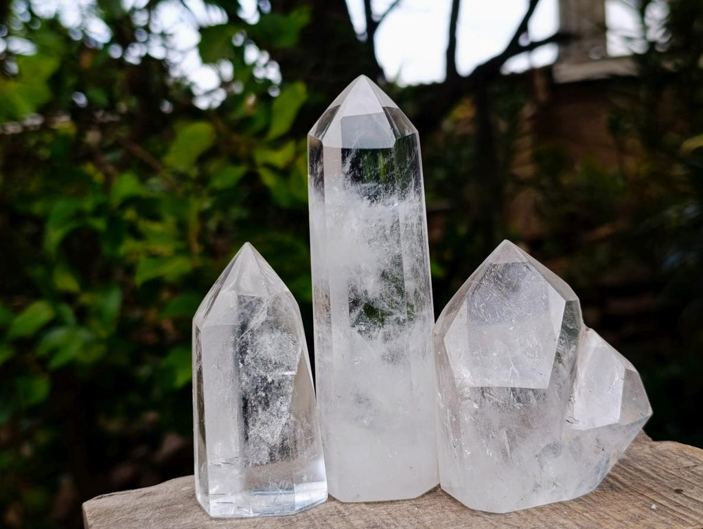 Polished Mix of Clear and Smokey Quartz Crystals x 6 From Madagascar - Toprock Gemstones and Minerals 