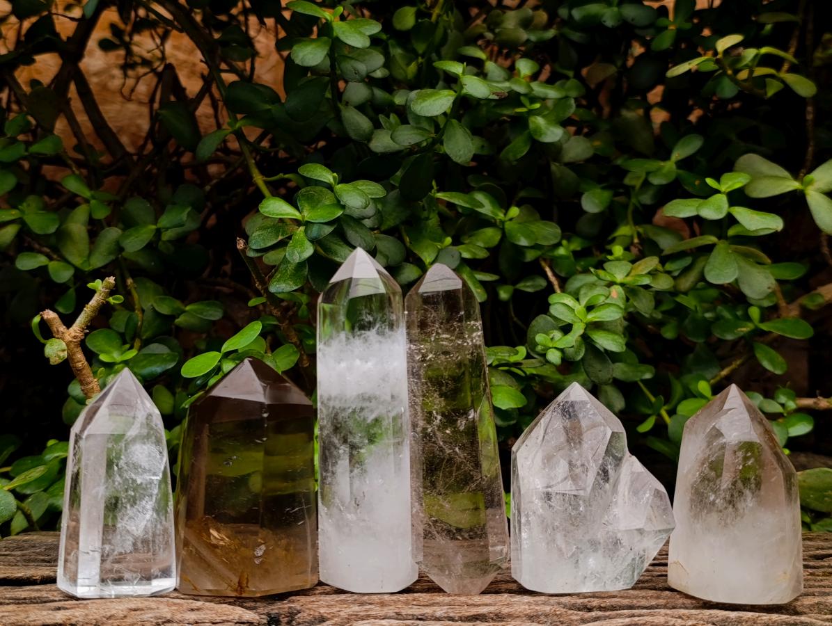 Polished Mix of Clear and Smokey Quartz Crystals x 6 From Madagascar - Toprock Gemstones and Minerals 