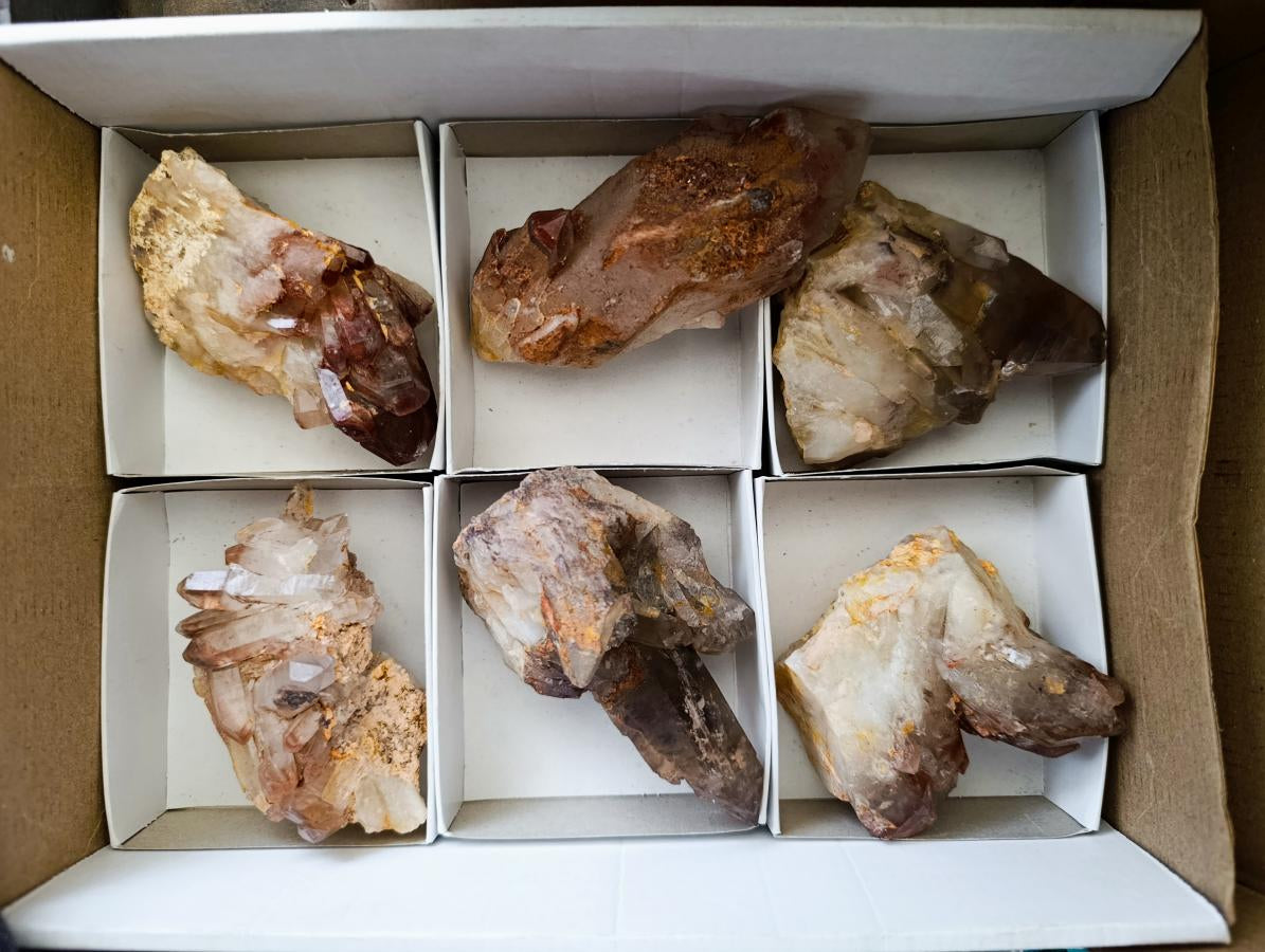 Natural Red Hematoid Quartz Crystal Clusters x 6 From Karoi, Zimbabwe - Toprock Gemstones and Minerals 