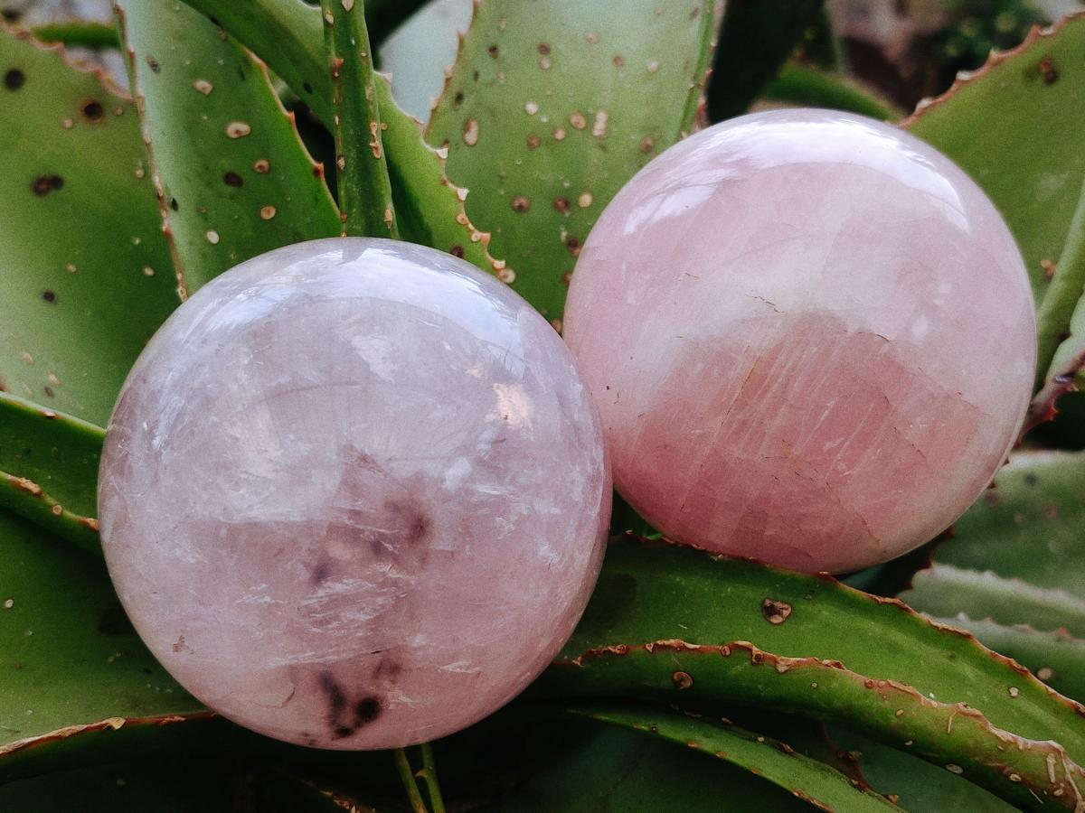 Polished Gemmy Star Rose Quartz Spheres x 2 From Madagascar - Toprock Gemstones and Minerals 