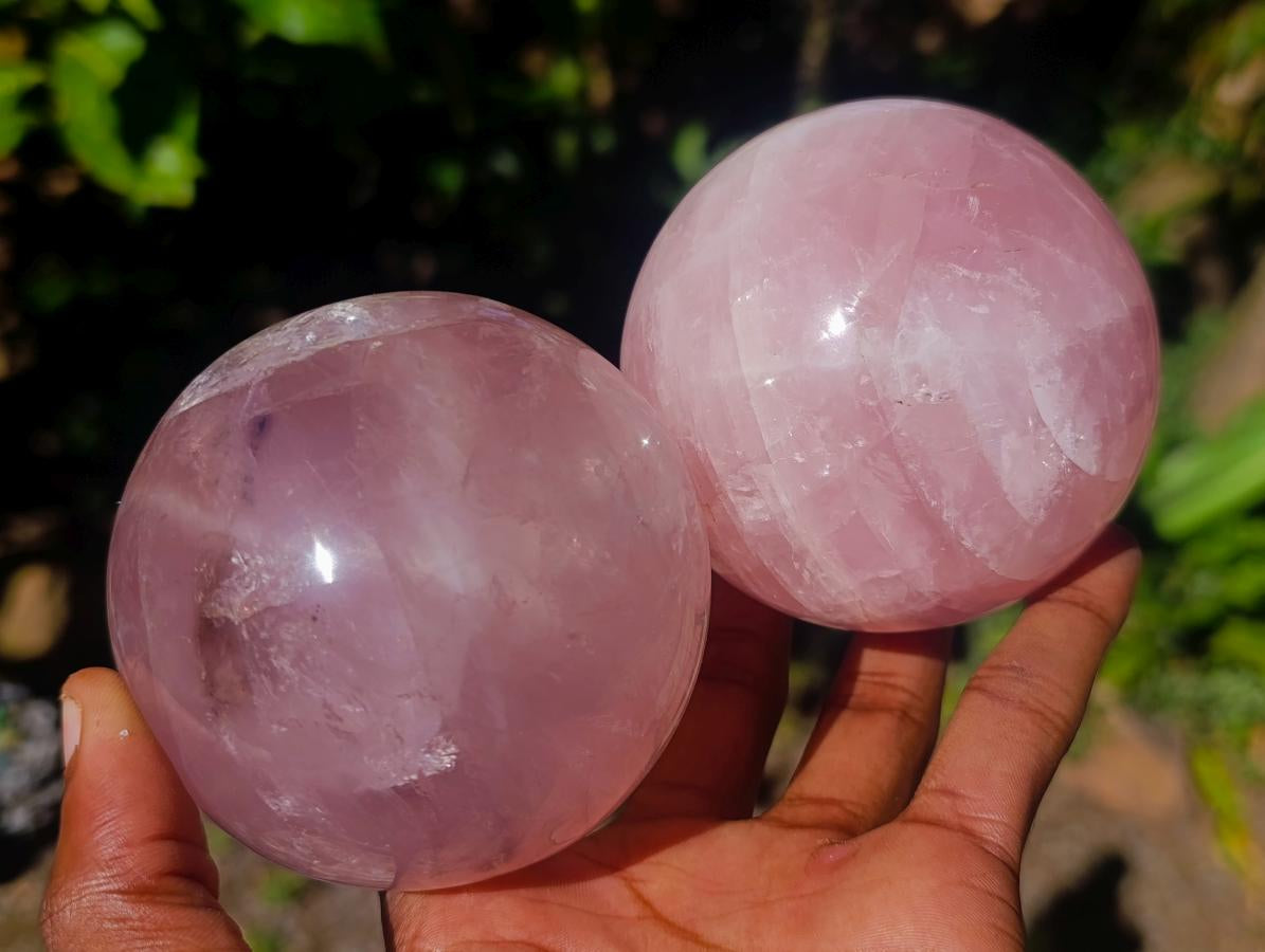 Polished Gemmy Star Rose Quartz Spheres x 2 From Madagascar - Toprock Gemstones and Minerals 