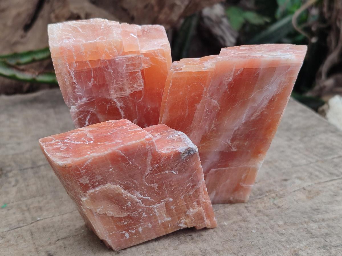 Natural Rhombohedral Sunset Orange Calcite Specimens x 6 From Spitzkop, Namibia - Toprock Gemstones and Minerals 