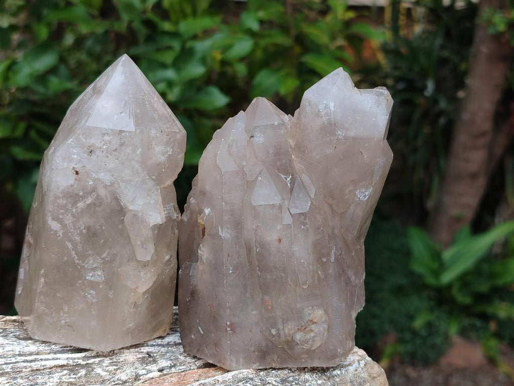 Polished On One Side Smokey Quartz Crystals x 2 From Angola - Toprock Gemstones and Minerals 