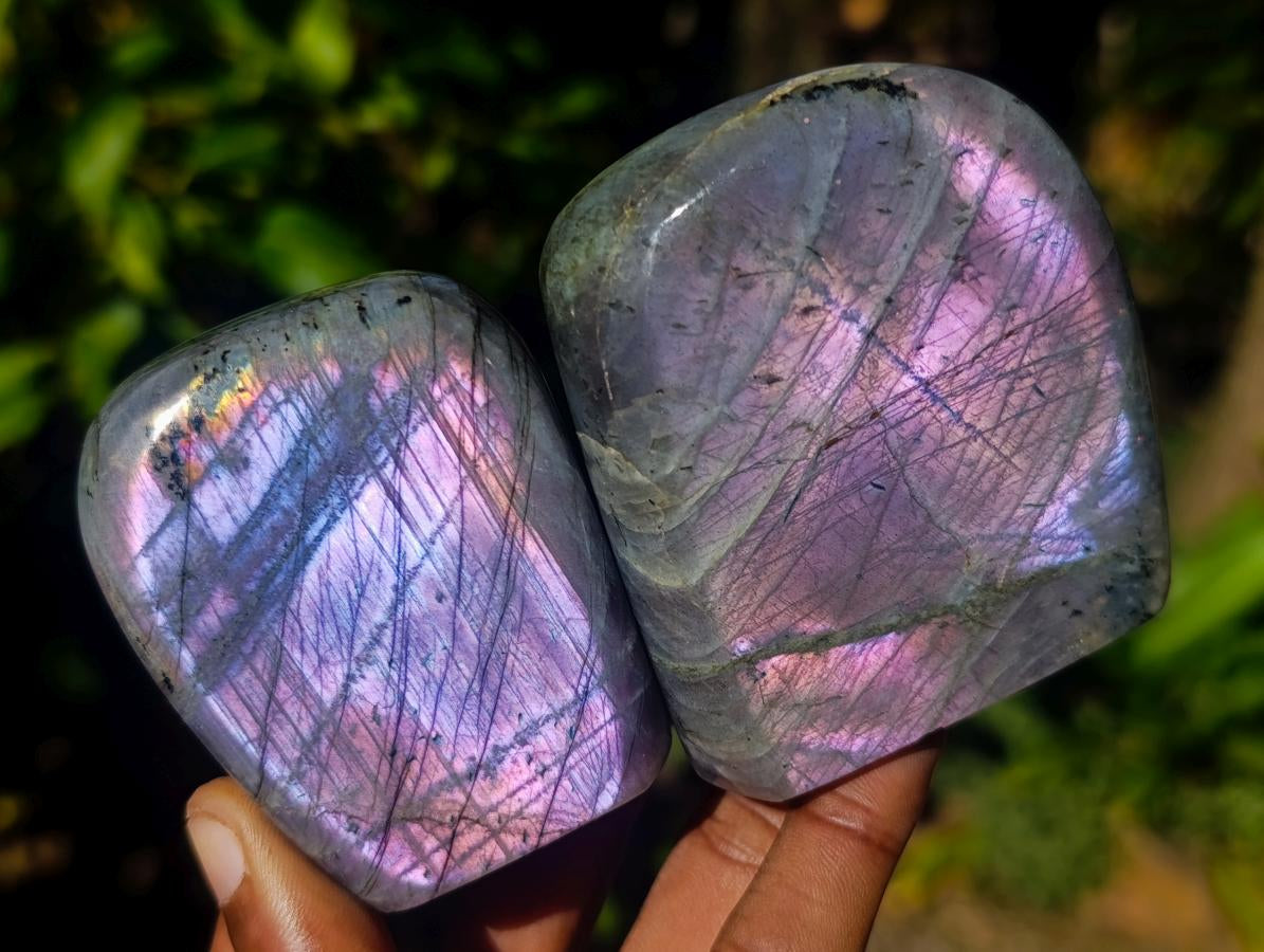 Polished Rare Purple Sunset Flash Labradorite Standing Display Pieces x 6 From Madagascar - Toprock Gemstones and Minerals 