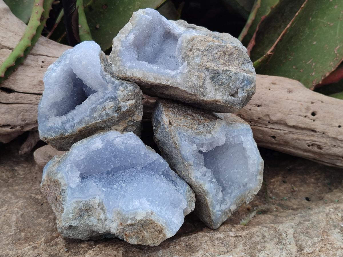 Natural Blue Lace Agate Geode Specimens x 6 From Nsanje, Malawi - Toprock Gemstones and Minerals 