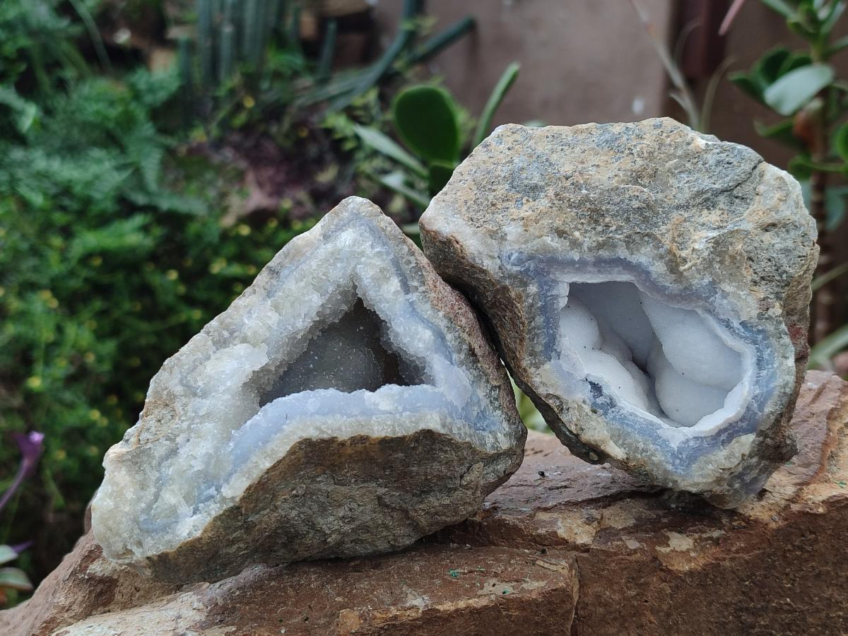 Natural Blue Lace Agate Geode Specimens x 6 From Nsanje, Malawi - Toprock Gemstones and Minerals 