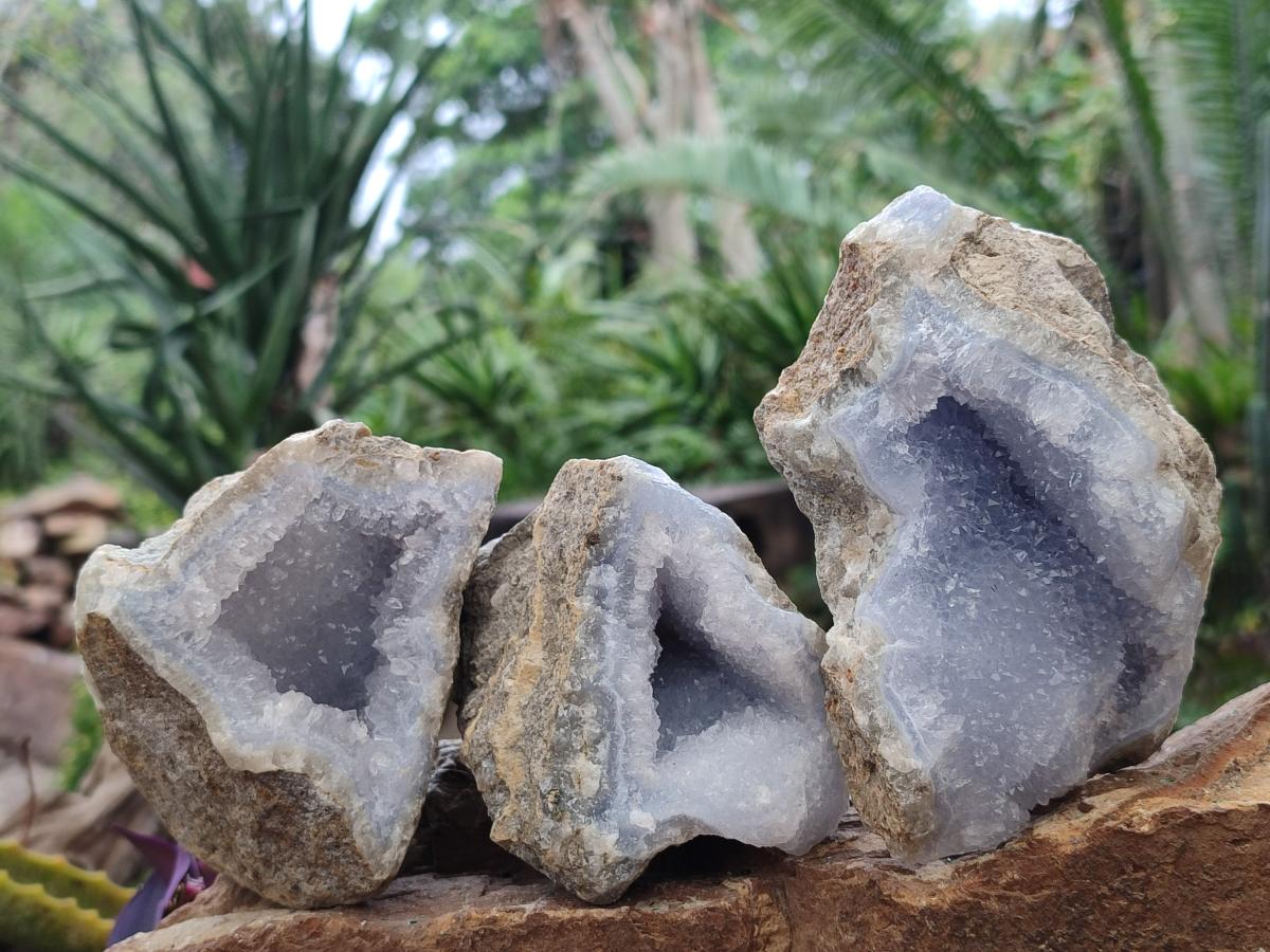Natural Blue Lace Agate Geode Specimens x 6 From Nsanje, Malawi - Toprock Gemstones and Minerals 