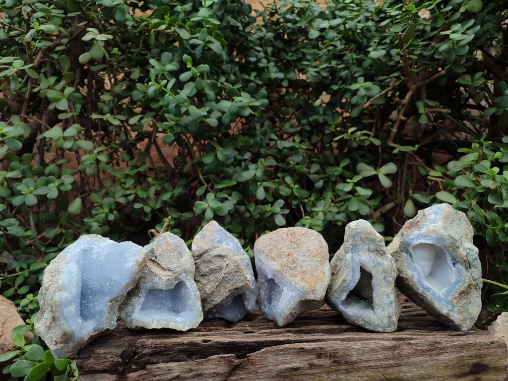 Natural Blue Lace Agate Geode Specimens x 6 From Nsanje, Malawi - Toprock Gemstones and Minerals 