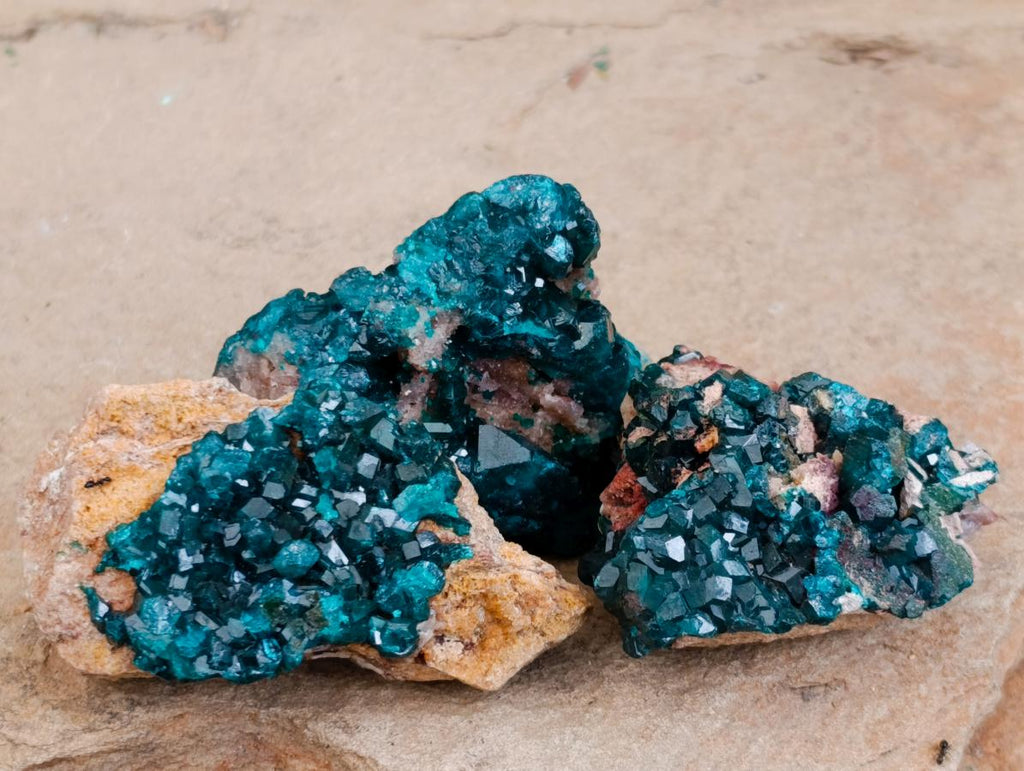 Natural Dioptase on Dolomite Specimens x 12 From Likasi, Congo - Toprock Gemstones and Minerals 