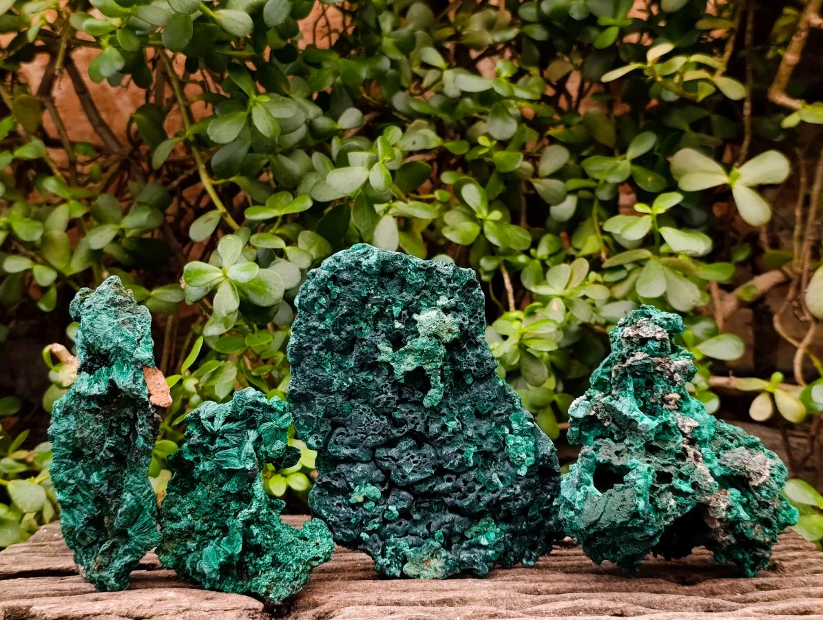 Natural Silky Malachite Specimens x 4 From Kasompe, Congo - Toprock Gemstones and Minerals 