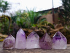 Polished Smokey Window Amethyst Crystals with Enhydro x 12 From Akansobe, Madagascar - Toprock Gemstones and Minerals 