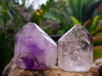 Polished Smokey Window Amethyst Crystals with Enhydro x 12 From Akansobe, Madagascar - Toprock Gemstones and Minerals 