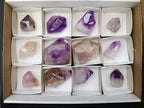 Polished Smokey Window Amethyst Crystals with Enhydro x 12 From Akansobe, Madagascar - Toprock Gemstones and Minerals 