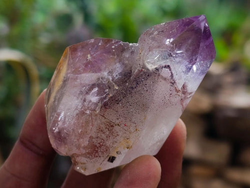 Polished Smokey Window Amethyst Crystals with Enhydro x 12 From Akansobe, Madagascar - Toprock Gemstones and Minerals 