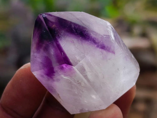 Polished Smokey Window Amethyst Crystals with Enhydro x 12 From Akansobe, Madagascar - Toprock Gemstones and Minerals 