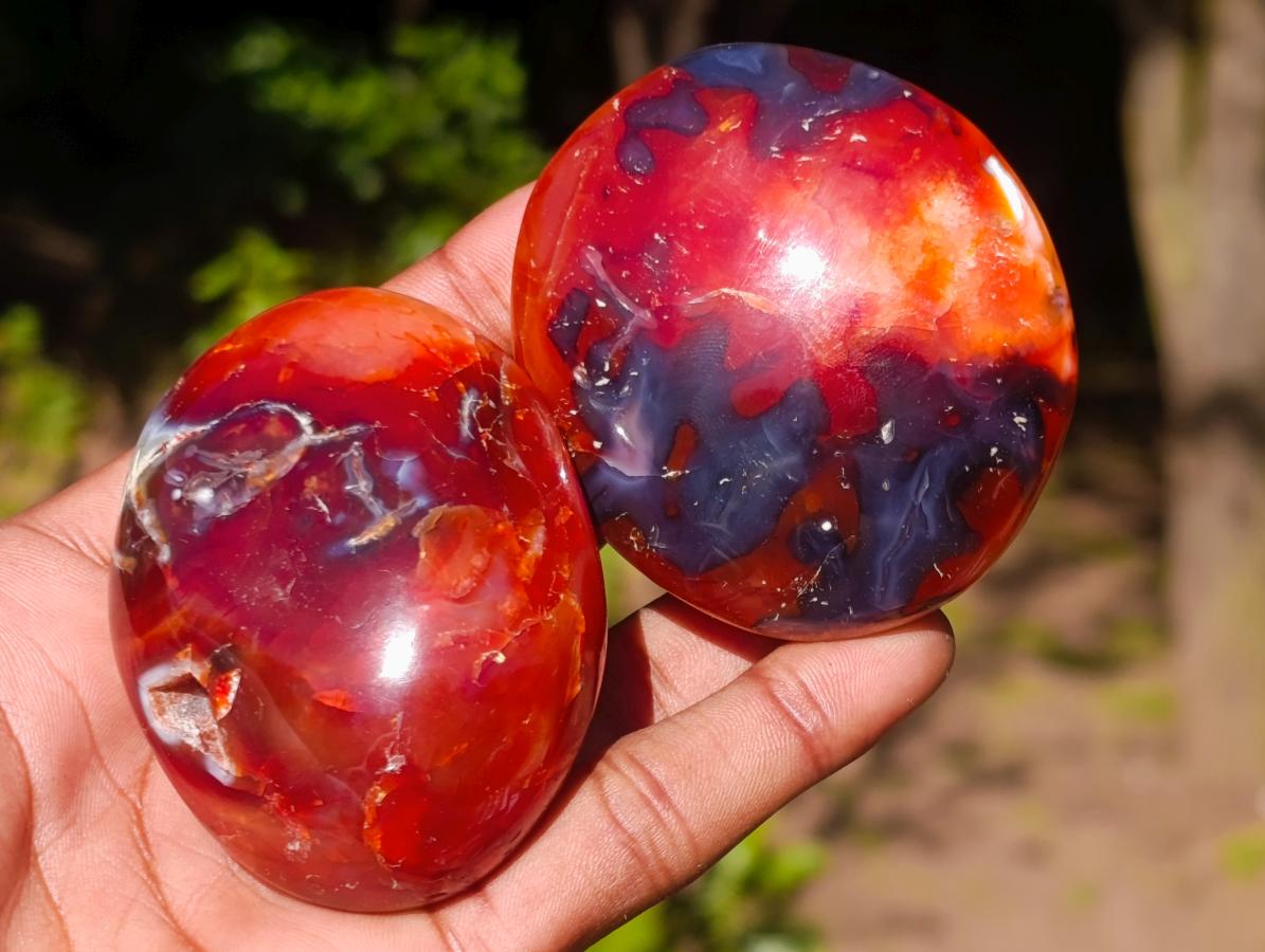 Polished Carnelian Agate Gemstone Galets x 12 From Madagascar - Toprock Gemstones and Minerals 