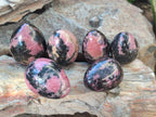 Polished Rhodonite Gemstone Eggs x 6 From Ambindavato, Madagascar - Toprock Gemstones and Minerals 