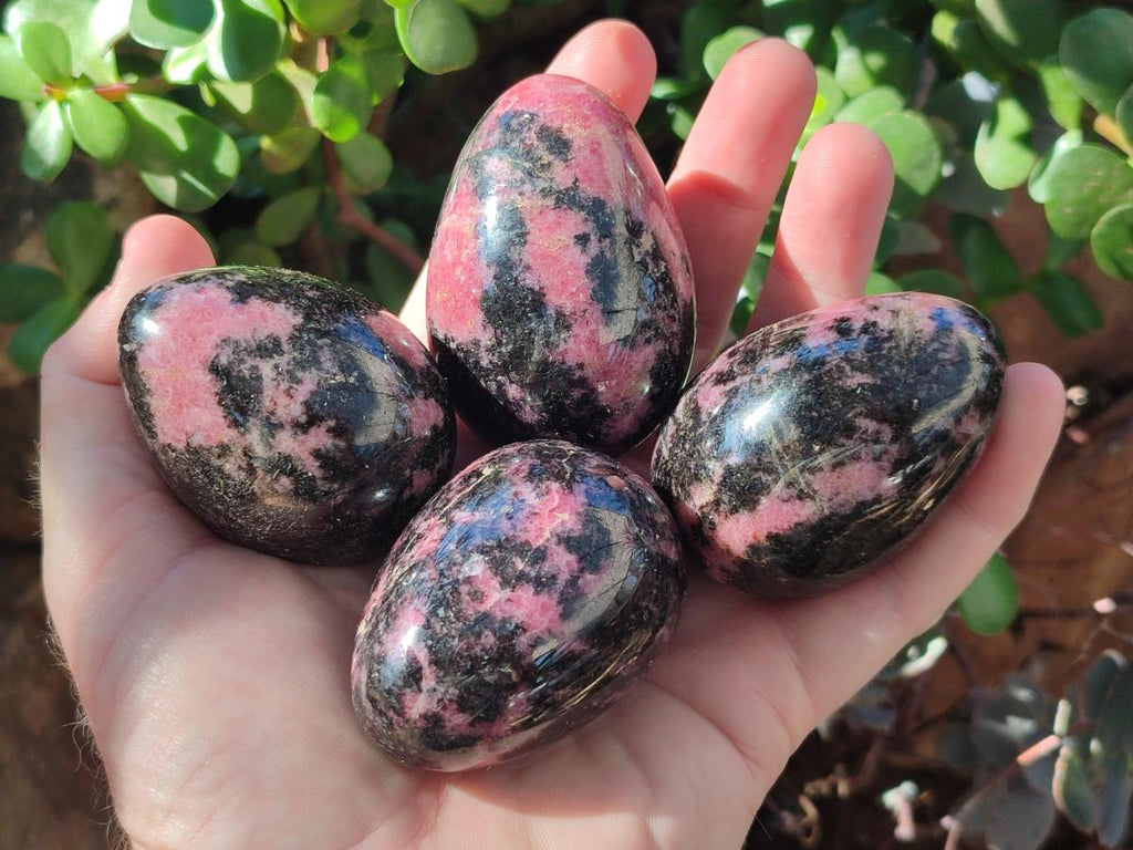 Polished Rhodonite Gemstone Eggs x 6 From Ambindavato, Madagascar - Toprock Gemstones and Minerals 