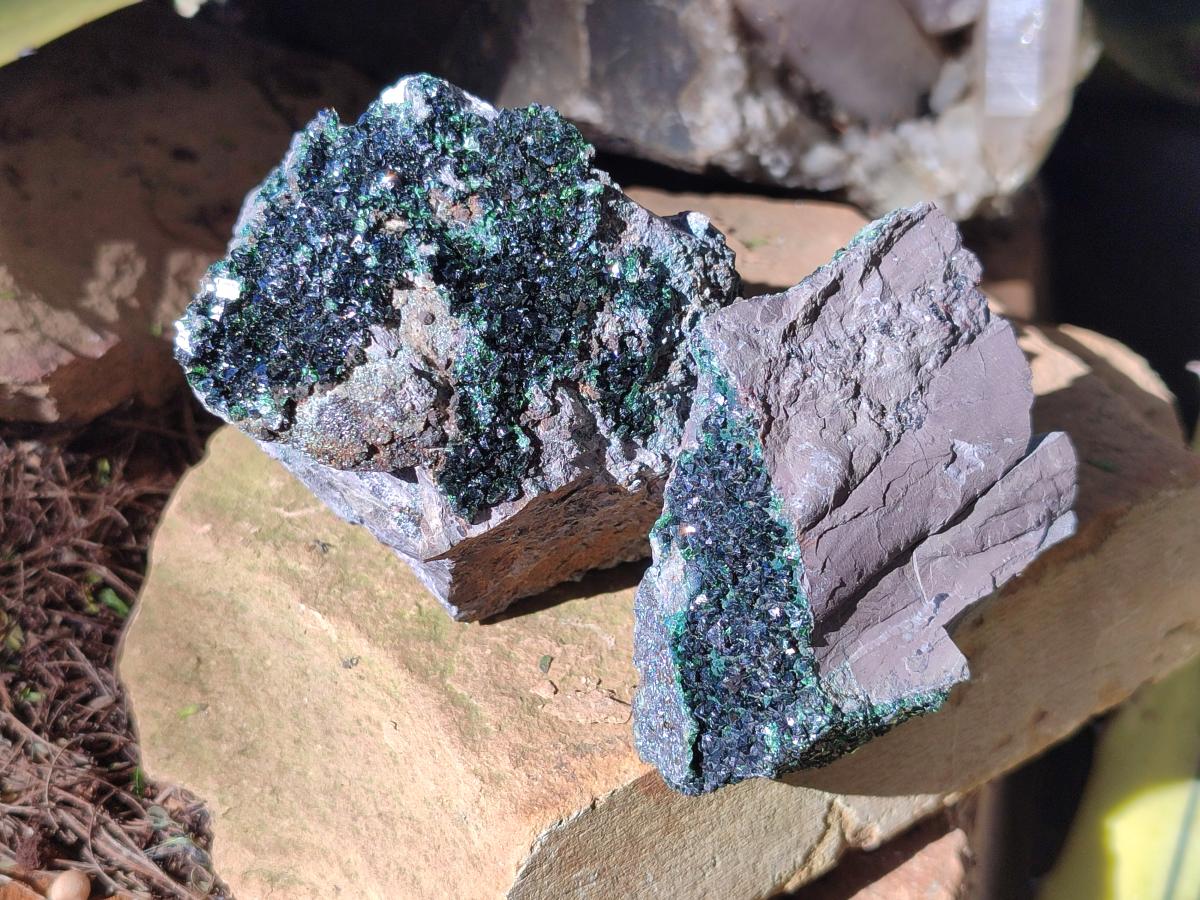 Natural Libethenite Crystals on Dolomite Matrix Specimens x 6 From Shituru, Congo - Toprock Gemstones and Minerals 