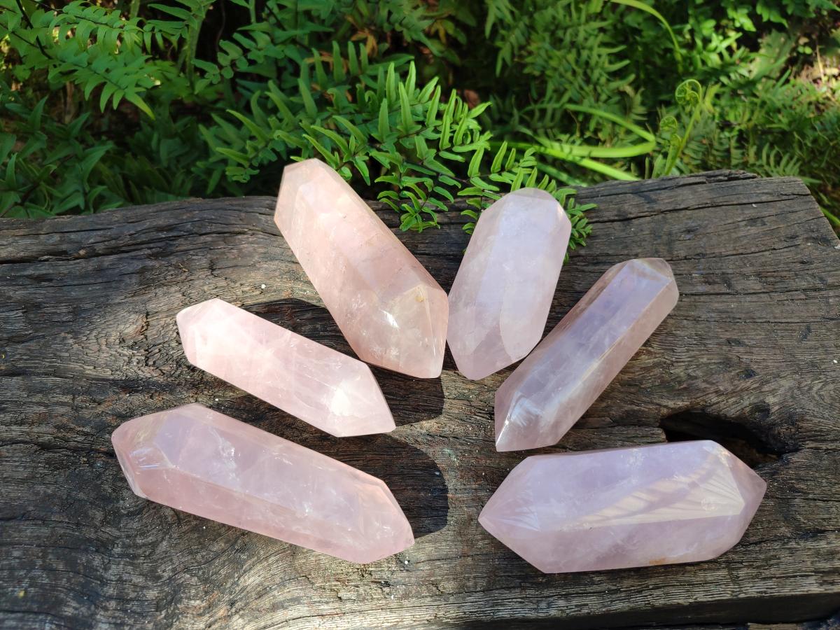 Polished Double Terminated Gemmy Rose Quartz Crystals x 6 From Madagascar - Toprock Gemstones and Minerals 