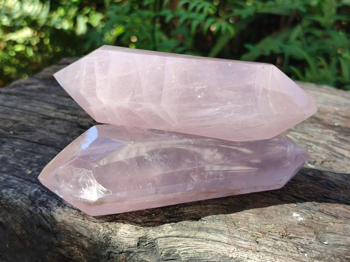 Polished Double Terminated Gemmy Rose Quartz Crystals x 6 From Madagascar - Toprock Gemstones and Minerals 