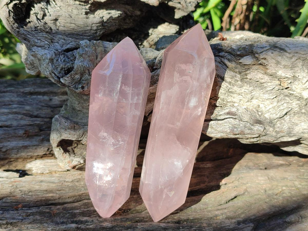 Polished Double Terminated Gemmy Rose Quartz Crystals x 6 From Madagascar - Toprock Gemstones and Minerals 