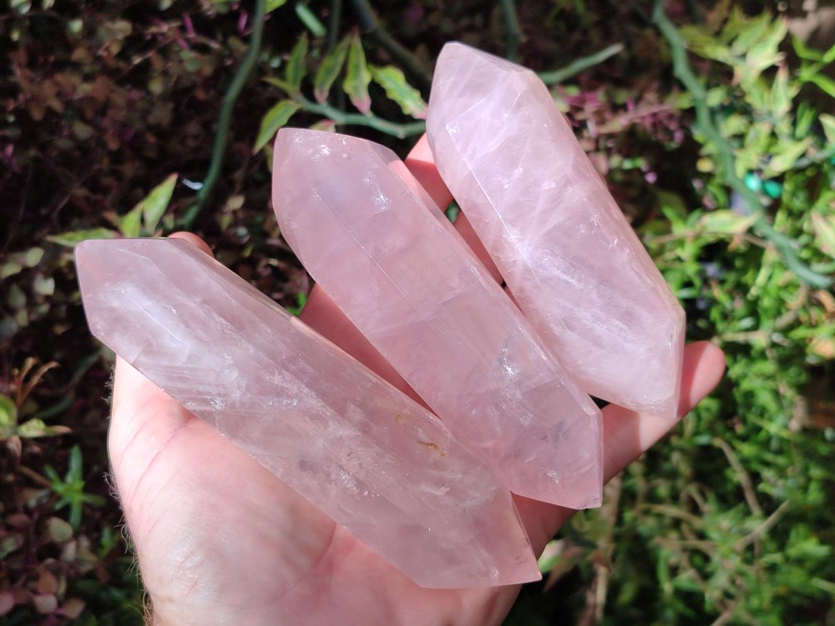 Polished Double Terminated Gemmy Rose Quartz Crystals x 6 From Madagascar - Toprock Gemstones and Minerals 