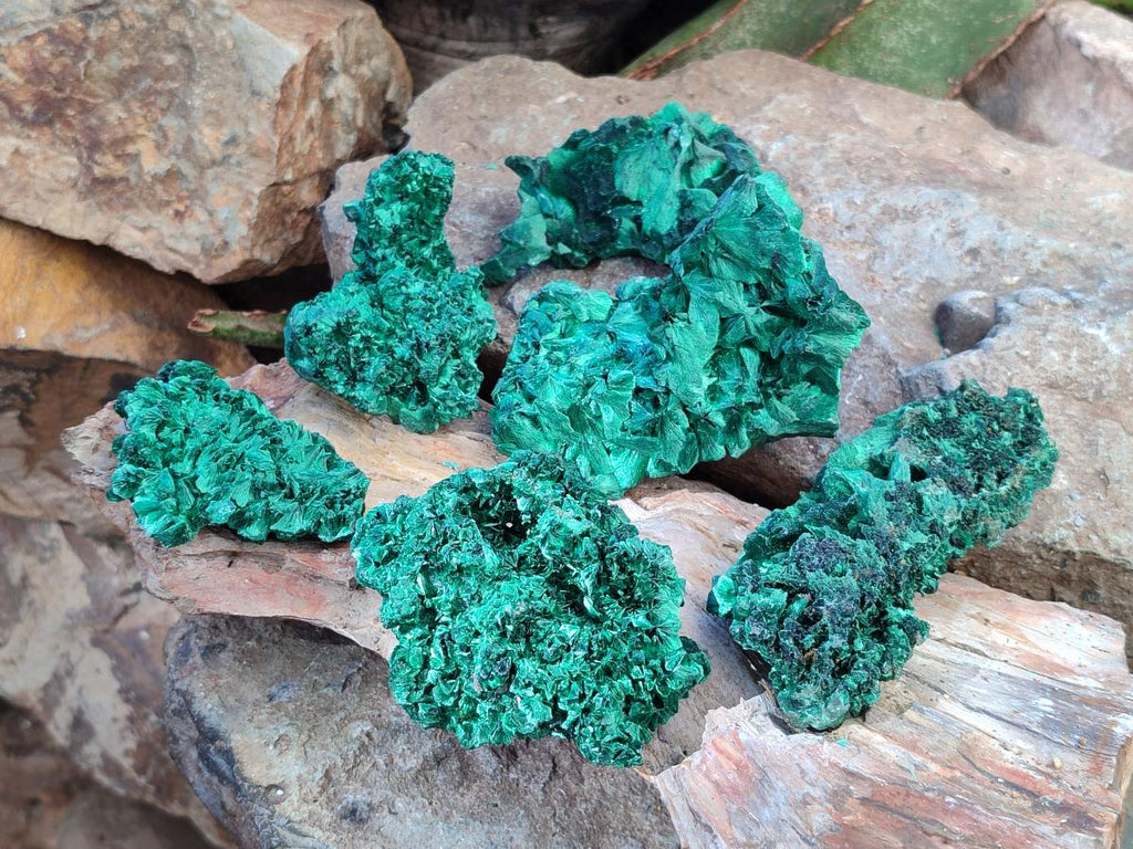 Natural Silky Malachite Specimens x 6 From Kasompe, Congo - Toprock Gemstones and Minerals 