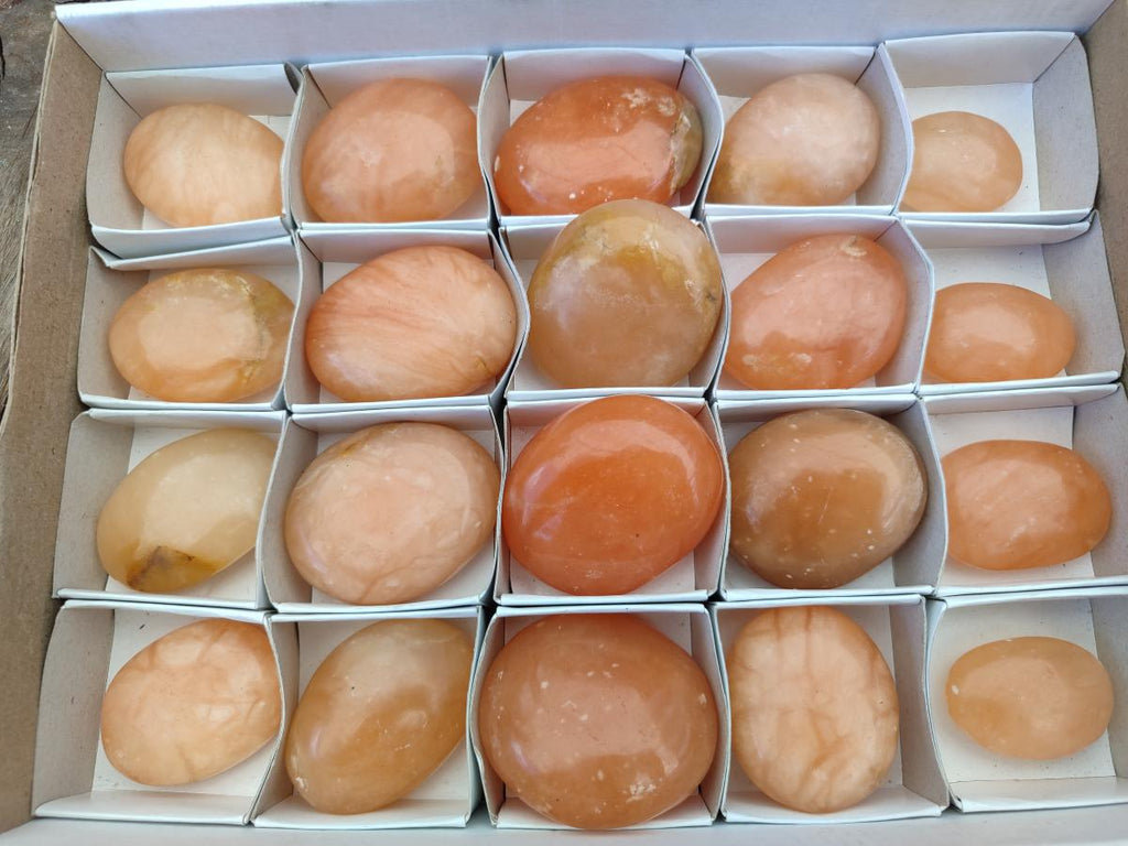 Polished Orange Twist Calcite Galets x 20 From Maevantanana, Madagascar - Toprock Gemstones and Minerals 