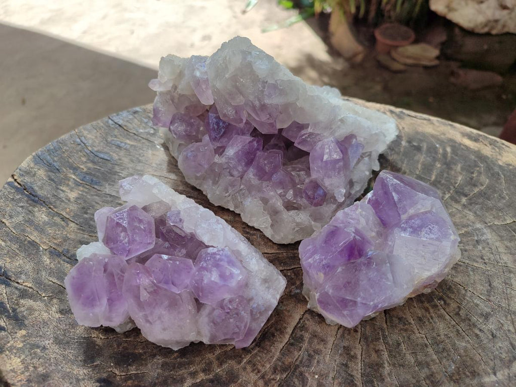 Natural Jacaranda Amethyst Clusters x 3 From Mumbwa, Zambia - Toprock Gemstones and Minerals 