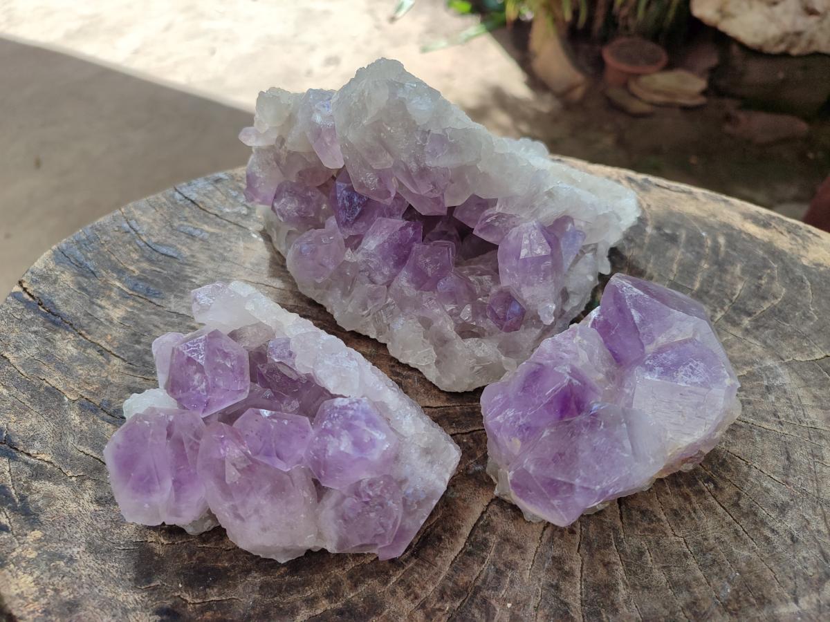 Natural Jacaranda Amethyst Clusters x 3 From Mumbwa, Zambia - Toprock Gemstones and Minerals 