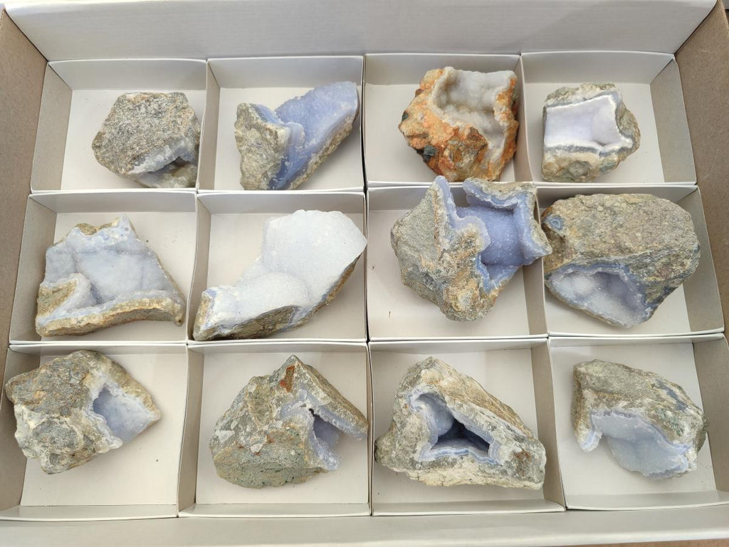 Natural Blue Lace Agate Geode Specimens x 12 From Nsanje, Malawi - Toprock Gemstones and Minerals 