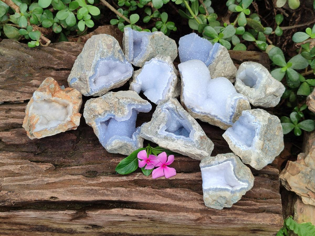 Natural Blue Lace Agate Geode Specimens x 12 From Nsanje, Malawi - Toprock Gemstones and Minerals 