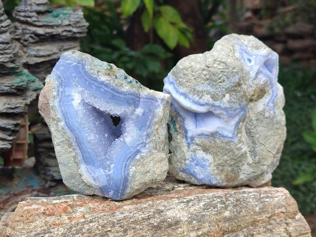 Natural Blue Lace Agate Geode Specimens x 3 From Nsanje, Malawi - Toprock Gemstones and Minerals 