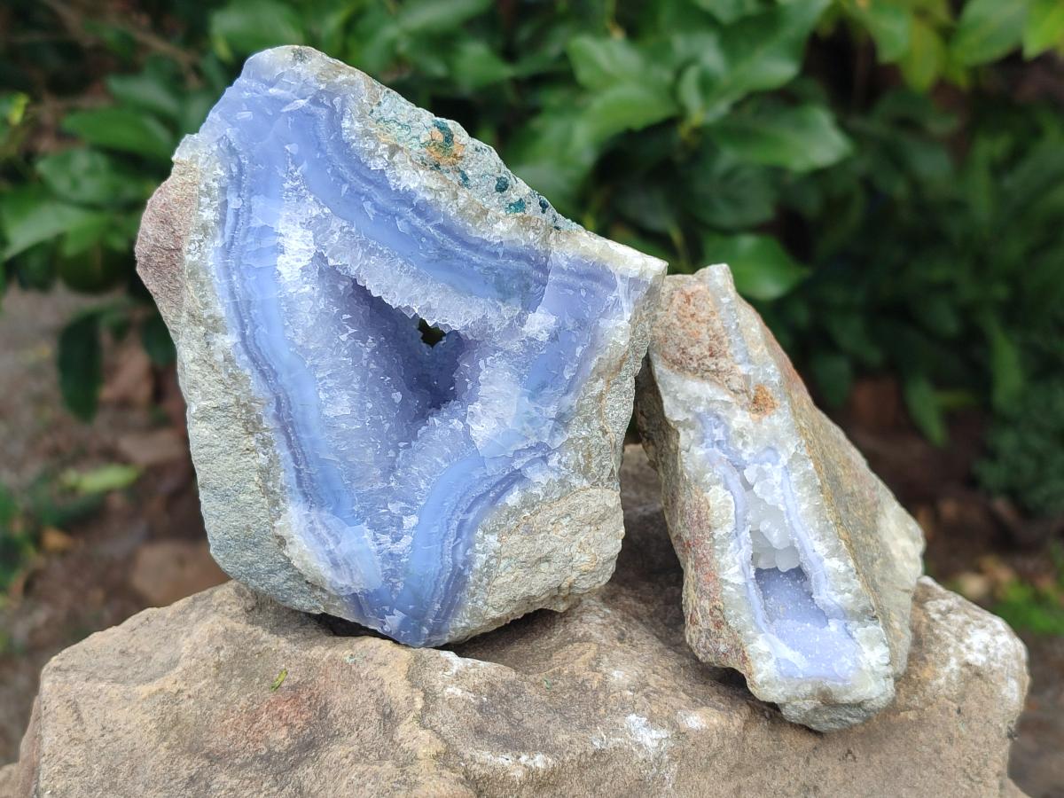 Natural Blue Lace Agate Geode Specimens x 3 From Nsanje, Malawi - Toprock Gemstones and Minerals 