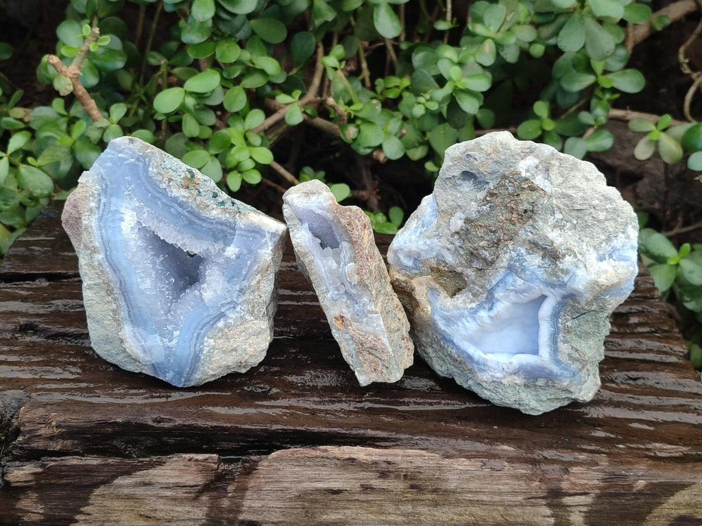Natural Blue Lace Agate Geode Specimens x 3 From Nsanje, Malawi - Toprock Gemstones and Minerals 