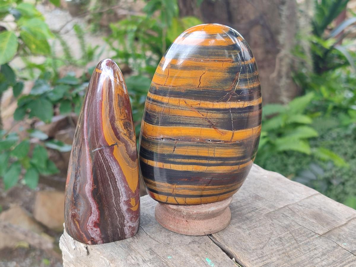 Polished Banded Tiger Iron Standing Display Pieces x 2 From South Africa - Toprock Gemstones and Minerals 