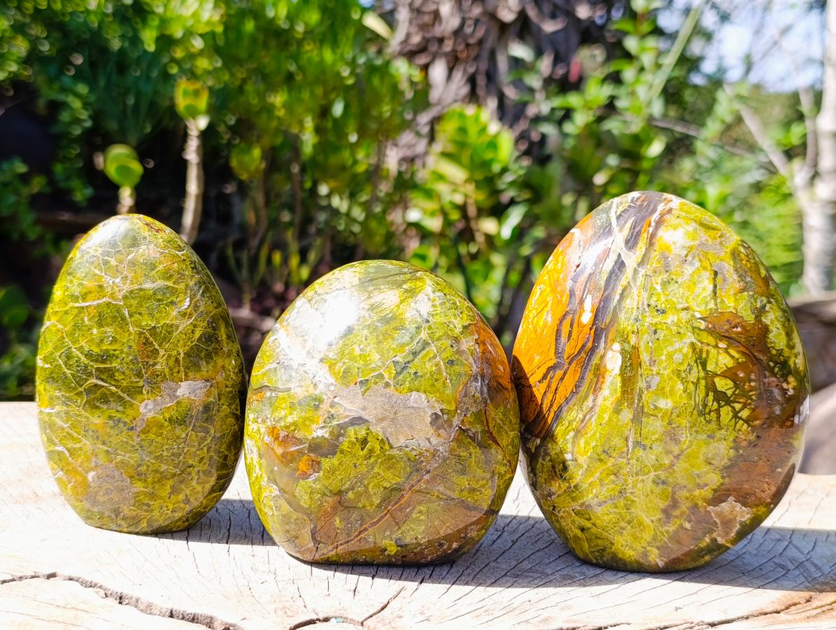 Polished Green Opal Standing Display Pieces x 3 From Betroka, Madagascar - Toprock Gemstones and Minerals 